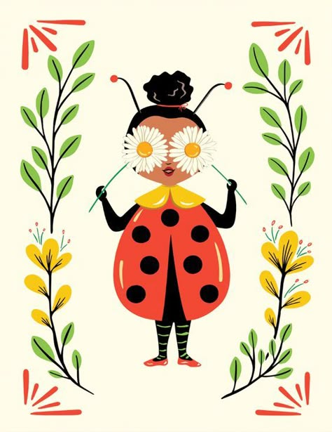 Ladybug Illustration, Ladybug Drawing, Ladybug Art, Children Sketch, Animal Illustration Art, Mixed Media Illustration, Matching Design, Hand Drawn Flowers, Marker Drawing