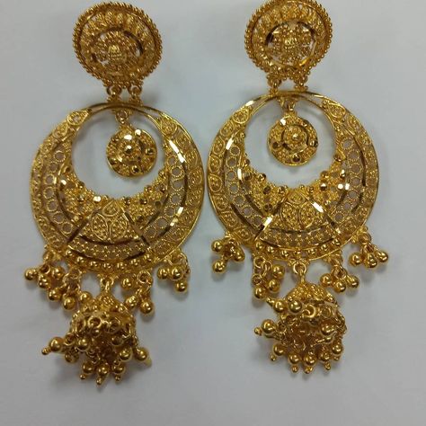 Image may contain: jewelry Earrings Chandbali, Gold Jhumkas, Unique Gold Jewelry Designs, Gold Jhumka Earrings, Indian Jewelry Earrings, Gold Jewelry Simple Necklace, Gold Necklace Indian Bridal Jewelry, Gold Bridal Jewellery Sets, Gold Jewelry Stores