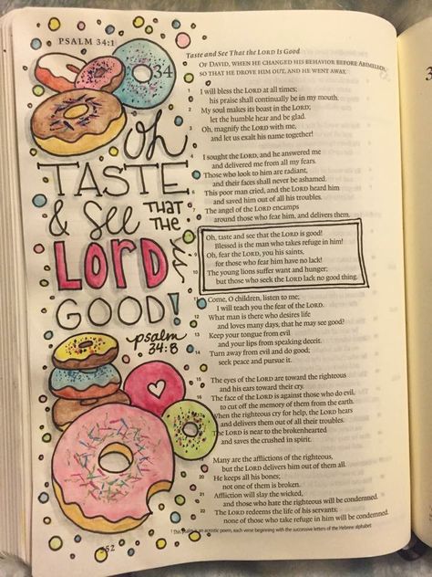 psalm 34  bible journaling Psalm 34 Bible Journaling, Scripture Drawings Doodles, Cute Bible Drawings, Psalms Bible Journaling, Bible Journaling Psalms, Scripture Art Journaling, Creative Bible, Bible Drawing, Cute Bibles