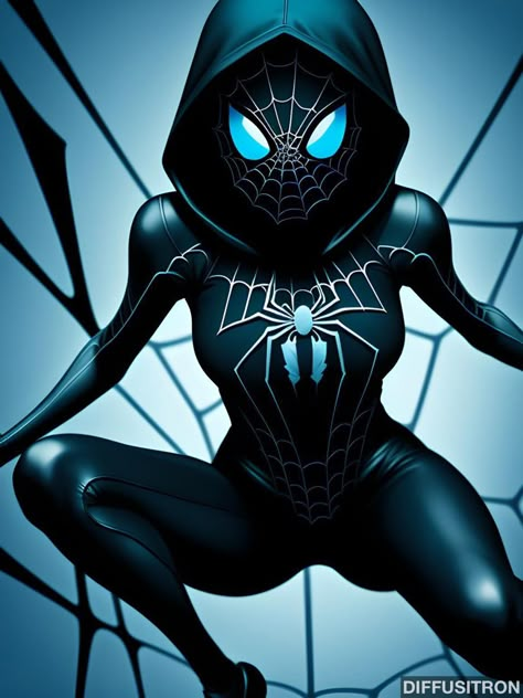 Spiderwoman Suit Design, Spider Woman Suit Design, Spider Suit Design Female, Woman Superhero, Black Spider Woman, Spider Woman Oc Suit, Spider Woman Suit, Spiderman Oc Suit Female, Female Spiderman Suit