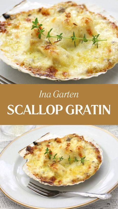 Ina Garten Scallop Gratin Ina Garten Scallops Provencal, Bay Scallop Gratin Ina Garten, Ina Garten Seafood Gratin, Scallops St Jacques, Scallops Au Gratin Ina Garten, French Scallop Recipes, Chicken And Scallops Recipes, Bake Scallops In Oven, Baked Bay Scallop Recipes