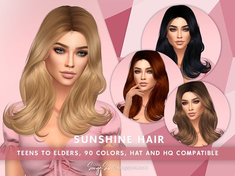 Sunshine Hair (PUBLIC) | SonyaSims on Patreon Rogue Hair, Flame Hair, Pelo Sims, Tumblr Sims 4, Play Sims, Sims4 Clothes, Mom Hairstyles, Sims Hair, Best Sims