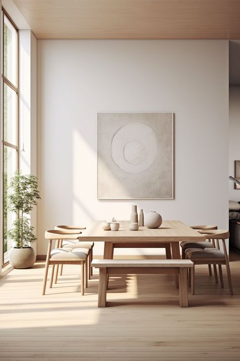 Japandi Dining Room, Scandi Living Room, Dining Area Decor, Room Concept, Japandi Home, Wooden Table And Chairs, Japandi Interior, Table Chairs, Living And Dining Room