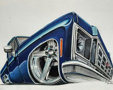 Squarebody Truck, Lowrider Drawings, Cartoon Truck, Cartoon Car Drawing, Lowrider Trucks, Dropped Trucks, Lowrider Art, Custom Chevy Trucks, Cool Car Drawings