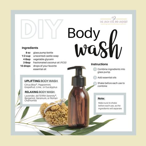 Body Wash Recipe, Diy Body Wash, Homemade Body Wash, Doterra Recipes, Homemade Body Care, Oil Body Wash, Castile Soap, Pump Bottle, Eucalyptus Essential Oil