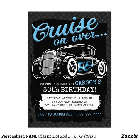 Hot Rod Birthday Party, Racing Party, Garage Gift, Cars Birthday Invitations, 21st Birthday Invitations, Bday Invitations, Race Party, Mermaid Birthday Invitations, 30th Birthday Invitations