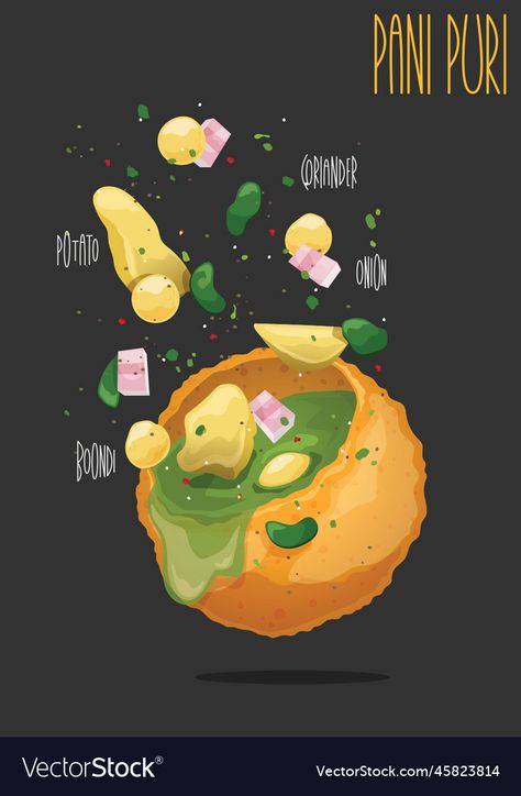 Panipuri Painting, Pani Puri Poster Design, Pani Puri Logo Design, Panipuri Illustration, Indian Street Food Illustration, Pani Puri Illustration, Pani Puri Drawing, Pani Puri Aesthetic, Pani Puri Stall