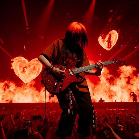 Billie Eilish Guitar, Fav Artist, Billie Eilish, Red Hair, Guitar, Concert, Collage, Iphone, Red