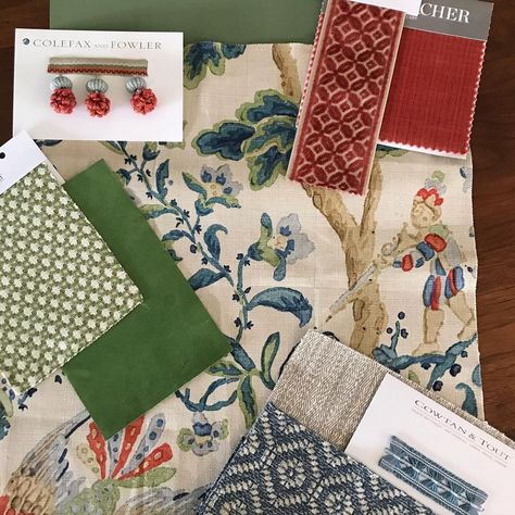 Anne Altizer Interiors | Meeting prep option 1. #annealtizerinteriors #library #handblocked #mooreandgilesleather | Instagram Mixing Patterns Living Room, Playroom/guest Room, Moodboard Red, Color Palette Living Room, Mixing Patterns, Park House, Nancy Meyers, Design Boards, Keeping Room