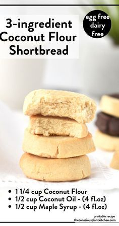 Coconut Flour Shortbread, Shortbread Cookies Recipe, Coconut Flour Cookies, Coconut Flour Recipes, Postre Keto, Vegan Coconut, Gluten Free Dairy Free Recipes, Gluten Free Sweets, Flour Recipes