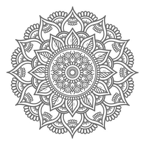 Mandala Art Therapy Hand Drawn, Line Art Mandala, Mandala Flower Design, Mandala Illustration, Hand Drawn Mandala, Drawn Mandala, Arte Yoga, Vector Line Art, Rangoli Side Designs