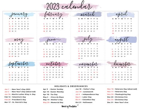 2023 Calendar With Holidays - 10+ Best Styles: This calendar is event-packed and perfect for organizing your year! It includes major holidays for the US, so you can plan your time off! 2023 Calendar With Holidays, National Holiday Calendar, First Sunday Of Advent, Calendar With Holidays, Simchat Torah, Holy Saturday, Calendar March, Holiday World, Easter Monday