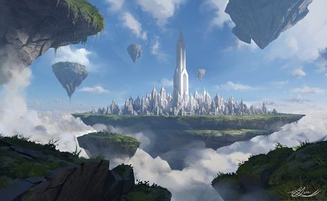 Floating City, Fantasy Background, Landscape Concept, Fantasy City, Fantasy Castle, Fantasy Setting, Fantasy Places, Futuristic City, Fantasy Art Landscapes