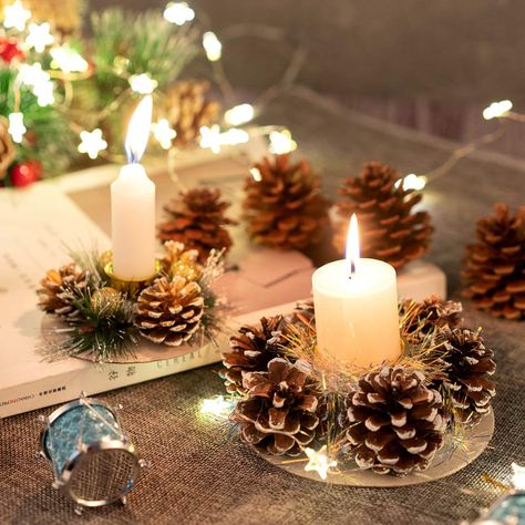 Pine Cone Candle Holder, Big Candle Holder, Pinecone Art, Reunion Centerpieces, Christmas Coffee Table Decor, Candle Holder Centerpiece, Pinecone Crafts, Cone Crafts, Christmas Candle Decorations