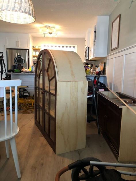 Arched Top Cabinet, Diy Arched Bookcase, Arched Kitchen Cabinets, Diy Arched Cabinet, Arched Hutch, Arch Cabinets, Diy Corner Cabinet, Arched Cabinets, Arched Cabinet Doors