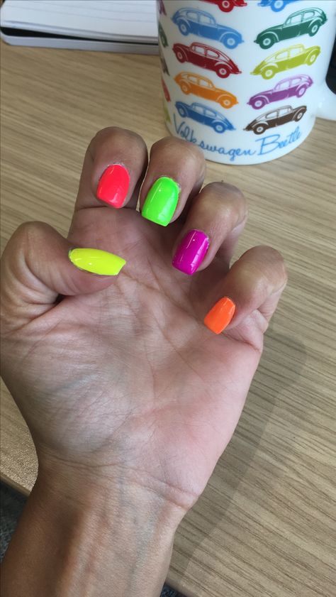 nail art design ideas for nails bright colourful fluorescent nails Multi Coloured Nails, Multicoloured Nails, Coloured Nails, 80s Nails, Fluorescent Nails, Ideas For Nails, Nails Bright, Art Design Ideas, Nail Art Design