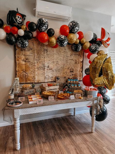 Jake Pirate Birthday Party Ideas, 3rd Pirate Birthday Party, Pirate Birthday Balloons, Pirate First Birthday, Pirate Birthday Decorations, Pirate Toddler Birthday Party, Kids Pirate Birthday Party, Princess And Pirate Party, Toddler Pirate Party