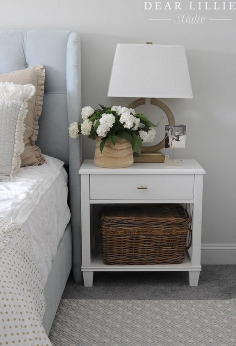 Wayfair Bedding, Bedside Table Styling, Bedside Table Decor, Pottery Barn Teen Bedding, Dear Lillie, Nightstand Decor, End Table With Storage, Classic Bedroom, Redecorate Bedroom