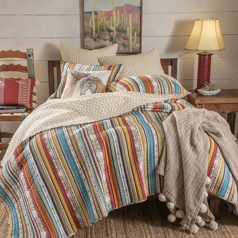 PRICES MAY VARY. WYETH WESTERN STRIPE QUILT: Boho meets the west in this down to earth quilt. The vibrant vertical stripes pop in shades of red, orange yellow, turquoise, blue and green. The varied sizes and Aztec patterns mixed into the stripes add dimension and a layer of southwest style. This quilt will fit beautifully in an western, southwestern, ranch, cabin, or mountain decor style home. SOFT AND COMFORTABLE LUXURY: Made from 100% Cotton that will never feel heavy, stiff or uncomfortable, Red Turquoise, King Quilt, Turquoise Green, Green Orange, Orange Yellow, Shopping Cart, Nashville, Turquoise, Orange