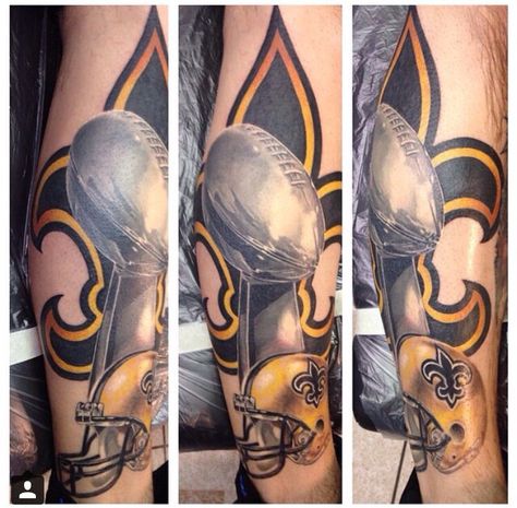 New Orleans Saints Super Bowl Trophy by: Drew Wexelberg Owner of Firebird Tattoos Katy Texas Saints Tattoo, African Warrior Tattoos, New Orleans Tattoo, Saint Tattoo, Super Bowl Trophy, Saved Tattoo, Katy Texas, Warrior Tattoos, Tattoos Gallery