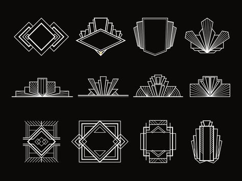 Art Deco Design Elements Art Deco Logo Design, Art Deco Graphic Design, Interior Art Deco, Art Deco Logo, Art Deco Design Graphics, Art Deco Motifs, Illustration Art Nouveau, Art Deco Hotel, Art Deco Elements