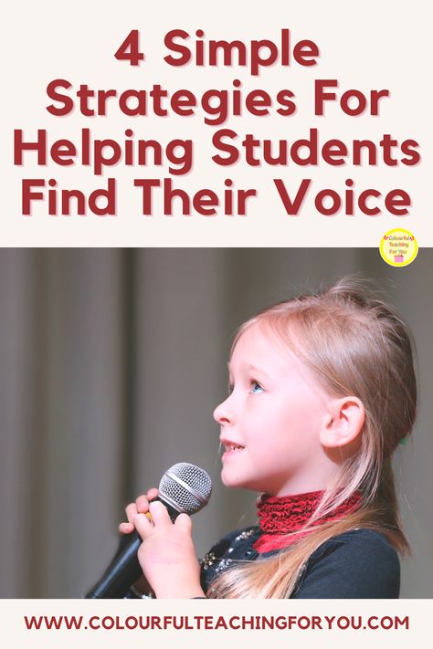 4 Simple Strategies For Helping Students Find Their Voice by Charlotte Lim of Colourful Teaching For You. Give students agency over their learning by teaching them how to find and use their voice with differentiated activities of their choice. https://www.colourfulteachingforyou.com/2023/04/4-simple-strategies-for-helping-students-find-their-voice Student Voice, Report Cards, Teachers Pay Teachers Seller, Math Center Activities, Language Arts Elementary, Center Activities, Presentation Skills, Teaching Practices, Busy Teacher