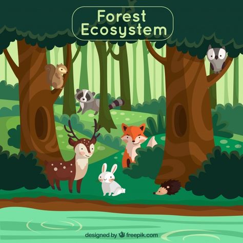 Forest ecosystem concept with lovely ani... | Free Vector #Freepik #freevector #tree #design #green #nature Jungle Animals Party, Forest Ecosystem, Cartoon Trees, Safari Animal Prints, Forest Illustration, Lovely Animals, Safari Nursery, Winter Forest, Animal Wallpaper