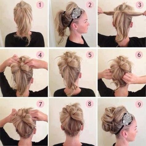 shoulder length hairstyle tutorials - Google Search Updo With Headband, High Updo, Easy Updos For Medium Hair, Cute Prom Hairstyles, Colorful Hairstyles, Prom Hairstyles Updos, Prom Hair Updo, Easy Updo Hairstyles, Simple Prom Hair