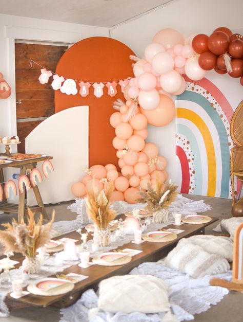 Rainbow Baby Shower Ideas, Rainbow Dinner, Wine Tasting Bachelorette Party, Circle Arch, Lauren Elizabeth, Pineapple Birthday, Arch Frame, Bridal Shower Tables, Pastel Orange