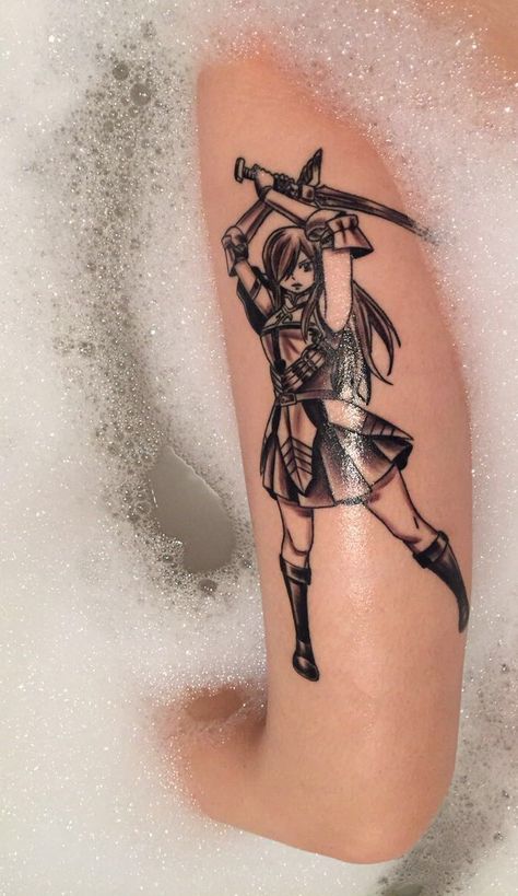 Erza Scarlet Tattoo, Erza Tattoo, Anime Thigh Tattoo, Scarlet Tattoo, Erza Scarlet, Anime Tattoos, Thigh Tattoo, Deathly Hallows Tattoo, Scarlet