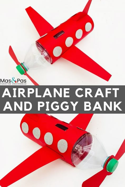 With this great airplane craft, you can turn a plastic bottle into a piggy bank in minutes. It’s a quick and easy craft for kids to follow along to and they’ll love playing with the airplane afterwards. #kidcrafts #activities #funkidactivities #planecraftsforkids #piggybank #piggybankcraft #airplanecrafts Airplane Craft, Boy Diy Crafts, Plane Crafts, Easy Craft For Kids, Diy With Kids, Airplane Crafts, Recycled Crafts Kids, Reuse Plastic Bottles, Plastic Recycling