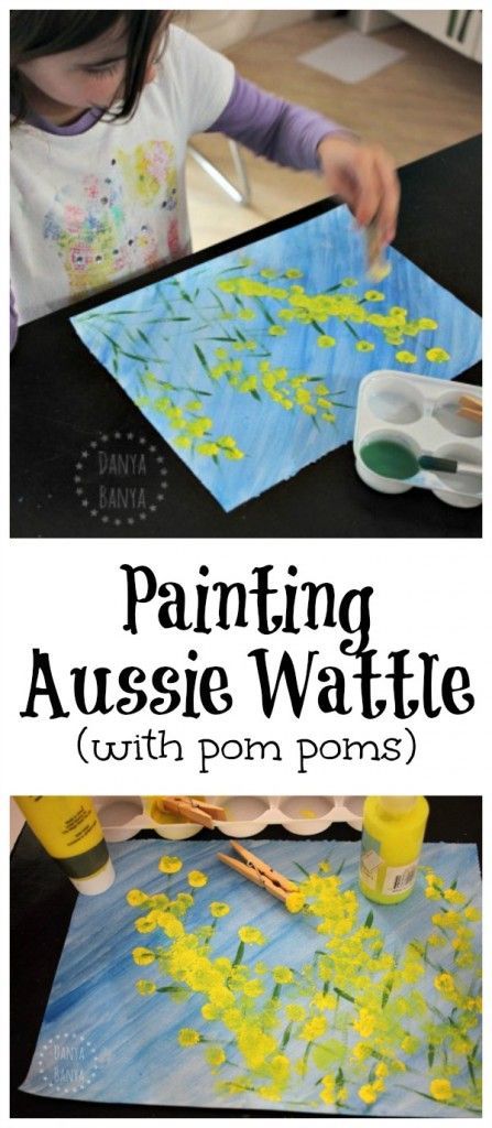 Painting Aussie Wattle (with pom poms). Fun kids activity for Australia Day, or just to learn about our native Australian flora Australia For Kids, Australia Crafts, Aus Day, Australian Flora, Summer Learning, Australia Day, Australian Animals, Kids Activity, Australian Art