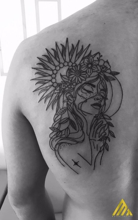 Goddess Of The Sun Tattoo, Goddess Of Love Tattoo Aphrodite, Sun And Moon Goddess Tattoo, Sun Goddess Tattoo, Sun God Tattoo, God Of Beauty, Arm Cover Up Tattoos, Aphrodite Tattoo, Traditional Tattoo Drawings