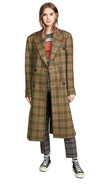 R13 Double-Breasted Coat | SHOPBOP SAVE UP TO 25% Use Code: STOCKUP19 Plaid Trench Coat Outfit, Plaid Duster, Print Mixing, Plaid Trench Coat, Trench Coat Outfit, Coat Outfit, Plaid Coat, Aging Beautifully, Denim Branding