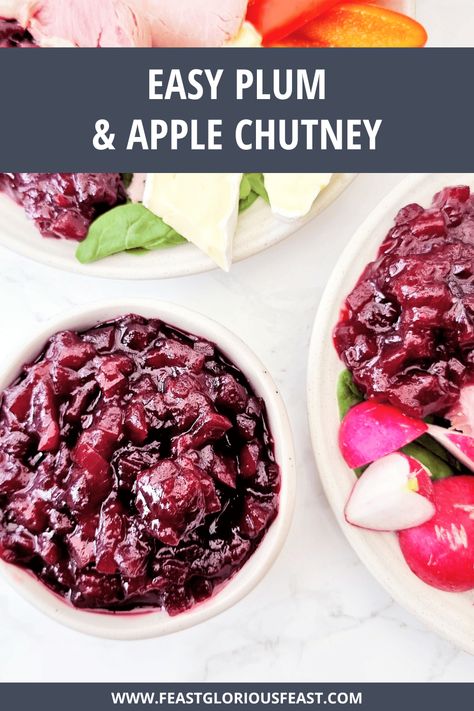 Apple And Plum Chutney Recipe, Apple Plum Jam, Plum Chutney Recipe Easy, What To Do With Plums Recipe, Plum Chutney Recipe, Black Currant Recipes, Plum Chutney Recipes, Apple Chutney Recipe, Christmas Chutney