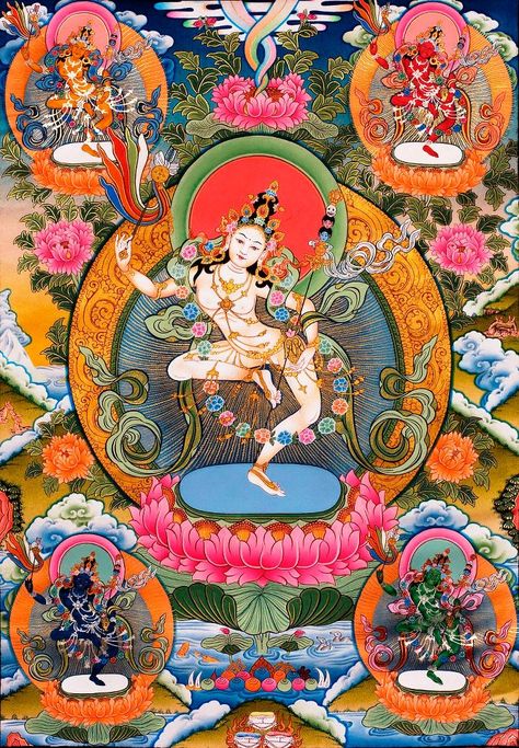 Dakini Mandarava  http://en.wikipedia.org/wiki/Mandarava Thanka Art, Thangka Art, Guru Rinpoche, Buddhist Symbols, Mahayana Buddhism, Buddhist Practices, Esoteric Art, Thangka Painting, Tibetan Art