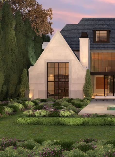 The contemporary tudor revival - Sensus Design Studio Modern Tudor Landscaping, Modern Tudor Interiors, Tudor Revival Interior, Modern Tudor House Exterior, Contemporary Tudor, Modern Tudor House, Tudor Garden, French Chateau Style Homes, Tudor House Exterior