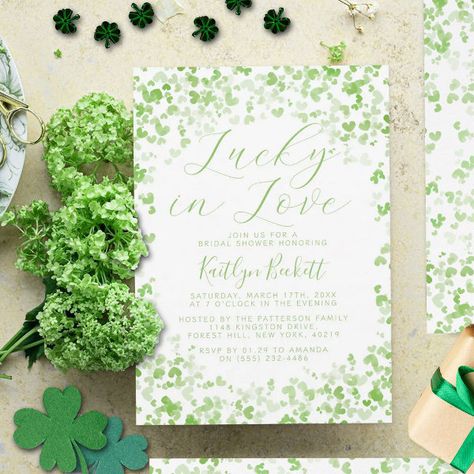 Lucky In Love St. Patrick's Day Bridal Shower Invitation Hearts Watercolor, Irish Party, Wedding Announcement Cards, Lucky In Love, Wedding Elegant, Foil Invitations, Green Watercolor, Free Birthday Invitations, Free Birthday Invitation Templates