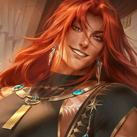 Dante Nu Carnival, Zelda Races, Egyptian Character Design, Character Markings, Red Hair Anime Guy, Redhead Characters, Red Hair Men, Handsome Guys