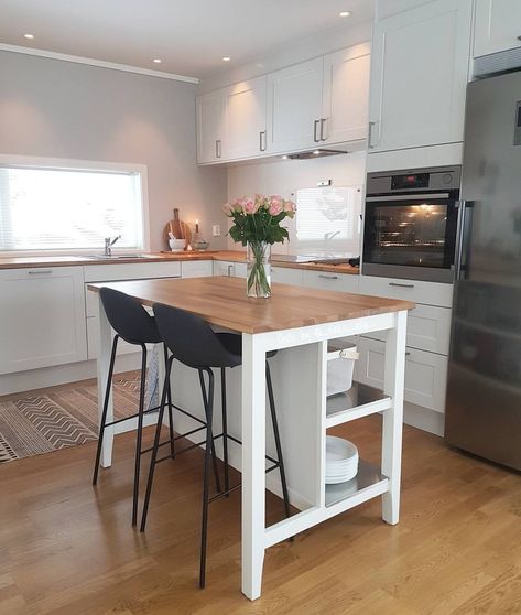 Small Kitchen Island Ikea, Free Standing Kitchen Island With Seating, Kitchen Island Moveable With Seating, Small Kitchen Middle Island, Ikea Tornviken Island, Kitchen Islands On Wheels, Small Apartment Kitchen Island, Small Island Kitchen, Apartment Island