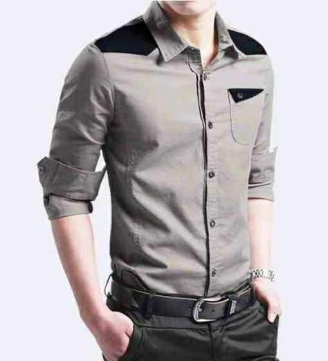 Outfits For Men Casual, Formal Shirt Design, Kemeja Denim, Gents Shirts, Grey Man, Man Dress, Fashion Models Men, Teenage Guys, Mens Polo T Shirts