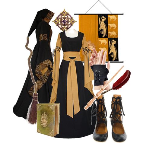 Helga Hufflepuff, created by sayrabeth on Polyvore Harry Potter Clothes Hufflepuff, Hufflepuff Colors, Polyvore Halloween, Harry Potter Houses Outfits, Helga Hufflepuff, Harry Potter Kostüm, Hufflepuff Outfit, Harry Potter Halloween Costumes, Hogwarts Outfits