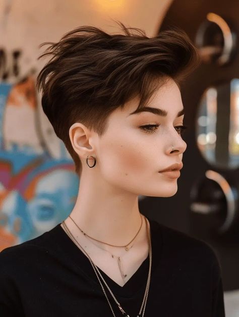 Cropped Layered Hair, Female Undercut Short Hair, Tomboy Pixie Cut, Tomboy Haircut, Pixie Haircut Fine Hair, Chubby Face Haircuts, Pixie Haircut Styles, Shot Hair Styles, Mens Haircuts Short