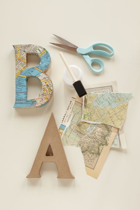 JOURNEY OF LOVE, Decoupage Letters. Use vintage maps and cut out letters to spell out "baby" or the baby's name for the backdrop to your baby shower. Decoupage Letters, Γενέθλια Mickey Mouse, Smart Aesthetic, Travel Room, Travel Nursery, Travel Baby Showers, Adventure Baby Shower, Cut Out Letters, Map Crafts