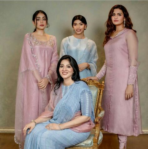 Pastel salwar suits Aline Kurti Design, Western Frocks, Kerala Engagement Dress, Georgette Kurtis, Plain Kurti Designs, Fashion Travel Outfit, Indian Bridesmaids, Simple Frocks, Churidar Designs