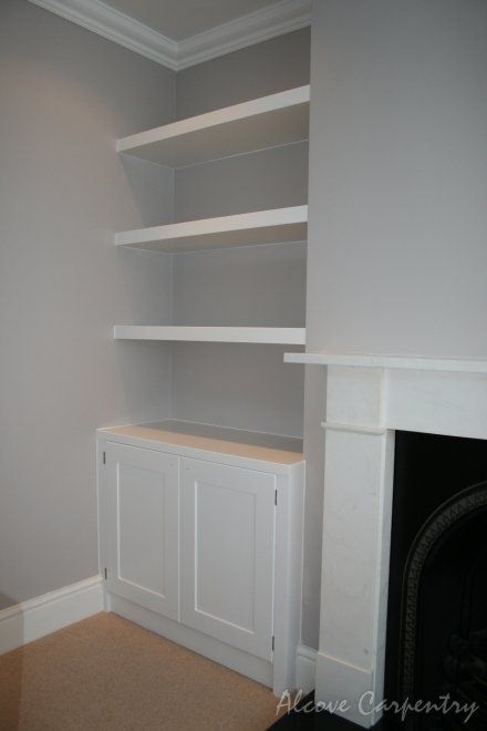 Alcove Cabinets | Alcove Carpentry Diy Alcove Shelves, Lounge Cupboards, Alcove Storage Living Room, Alcove Ideas Living Room, Built In Bookcases, Alcove Ideas, White Bookcases, Living Room Cupboards, Alcove Shelves