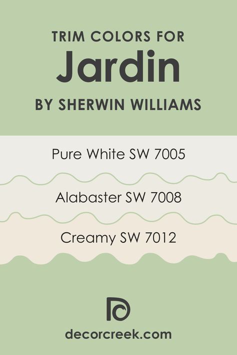 Jardin SW 6723 Paint Color by Sherwin-Williams - decorcreek.com Sw 7008 Alabaster, Trim Colors, Sherwin Williams Colors, Sherwin Williams Paint Colors, White Paint Colors, Diy Backdrop, Trim Color, Complementary Colors, Coordinating Colors