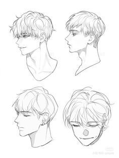 Head To The Side Reference, Side View Whole Body Drawing, Side Profiles Anime, Male Hair Side Profile Drawing Reference, Mens Side Profile Drawing, Profile Face Drawing Reference, Face Shapes Drawing Anime, Anime Head Poses Drawing Reference, How To Draw Male Hair Side View