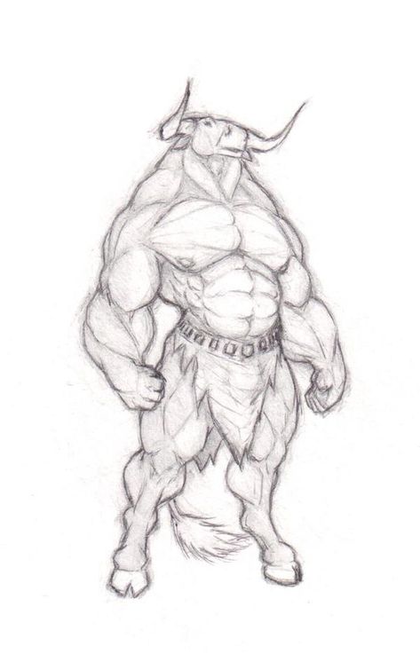 Minotaur by krigg on DeviantArt Sketch Bodies, Mythical Creatures Drawings, Draw Doodles, Anatomy Sketches, Creature Drawings, Arte Sketchbook, Mythical Creatures Art, Creature Concept Art, Creature Concept