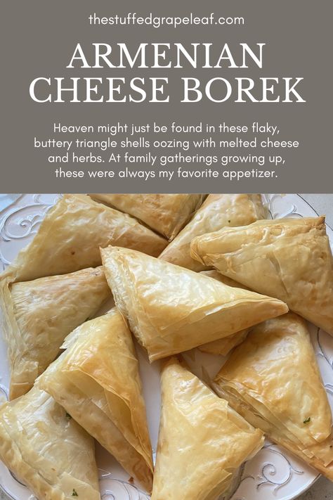 Cheese Boreg Armenian, Armenian Appetizers, Armenian Dessert, Cheese Triangles, Heritage Recipes, Sweet Savory Recipes, Armenian Recipes, At Family, Grape Leaf